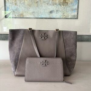 Tory Burch Gray Tote and Wallet Set